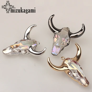 

White Glass Charm Pendant 3D Cow Bull Ox Head Skull Charm Pendant 45*42MM For DIY Necklace Jewelry Making Finding Accessories
