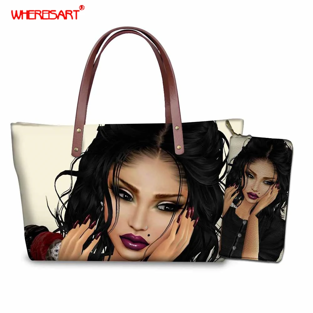 

WHEREISART Afro girls designer handbags high quality bags for women 2019 ladies African hand bag fashio purses and handbags set