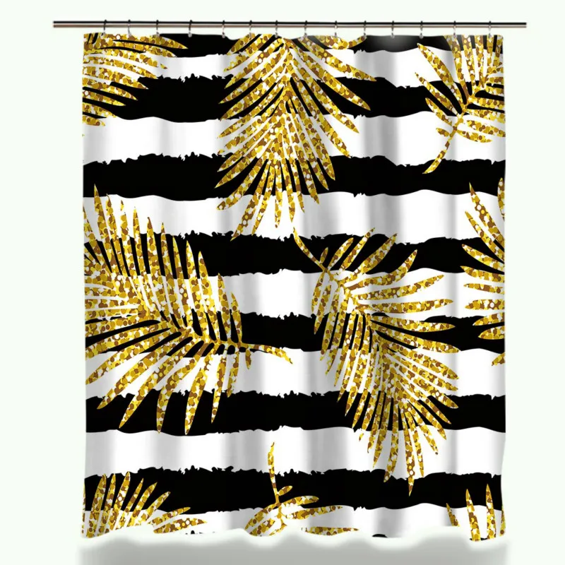 

Modern Glitter Gold Leaves Pineapple Print Shower Curtains Polyester Waterproof Cat Flamingo Style Bathroom Curtain