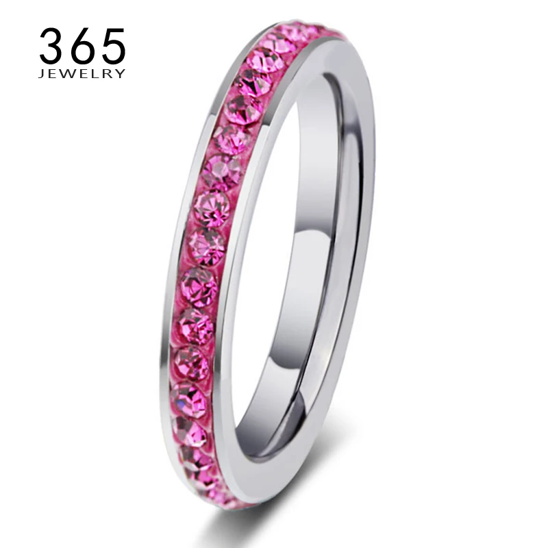 

Full Size Jewelry Never Fade Colorful Clear Crystal Stone Ring Rhinestone Stainless Steel Wedding Rings for Women Engagement