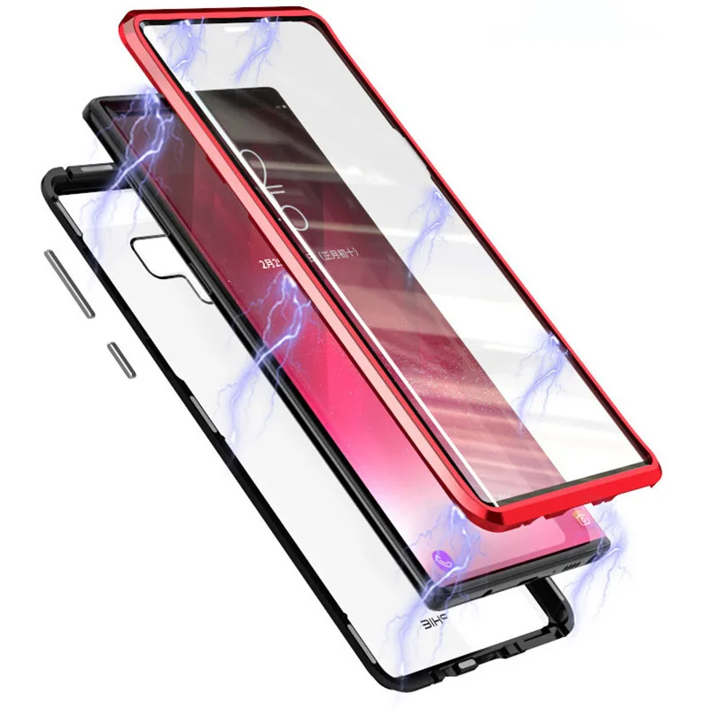

Luxury 360 Double sided glass Magnetic case for samsung galaxy s9 plus note 9 Aluminum metal front+back glass magnet case cover
