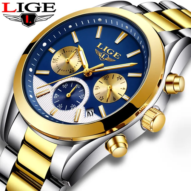 

Mens Watches Top Brand Luxury LIGE Men's Fashion Business Quartz Watch Men Waterproof Full steel Sport Watch Relogio Masculino