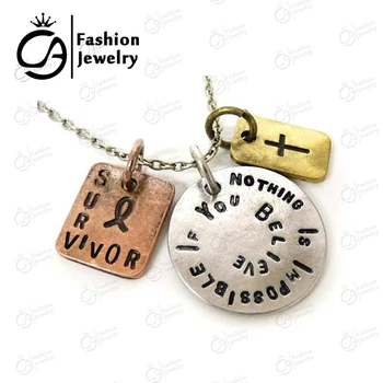 

Antique Silver Plated "Nothing is impossible if you believe" Inspirational Word Necklace 20Pcs/lot #LN1093
