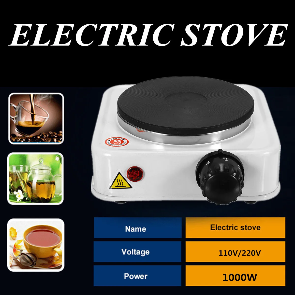 

1000W Electric Burner Stove Hot Plate Portable Kitchen Cooker Coffee Pot Heater 110VUS/220V EU Quick Sustained Heat Eco-friendly