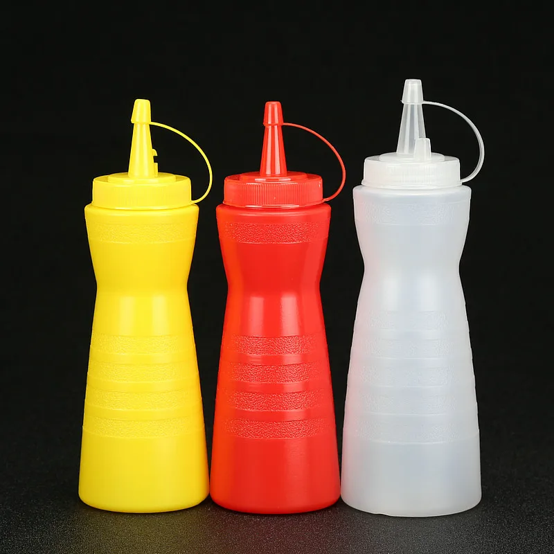 

4PCS Plastic Squeeze Condiment Bottles With Cap 360ml (12 - ounce) Bar Accessories Pack of 4