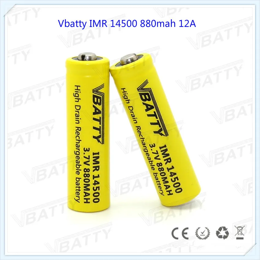 Vbatty IMR 14500 880mah Button top 12A battery Li-ion rechargeable
