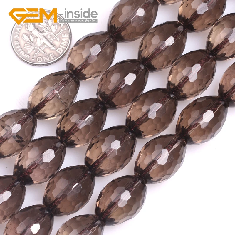 

12x16mm 13x18mm Wholesale!! Natural Brown Smoky Quartzs Faceted Olivary Rice Loose Beads For Jewelry Making 15" GEM-inside