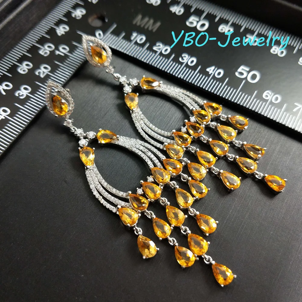 

YBO, Luxury big earring natural citrine 34pcs-4*6mm in 925 sterling silver with white gold plated party charming supper earring