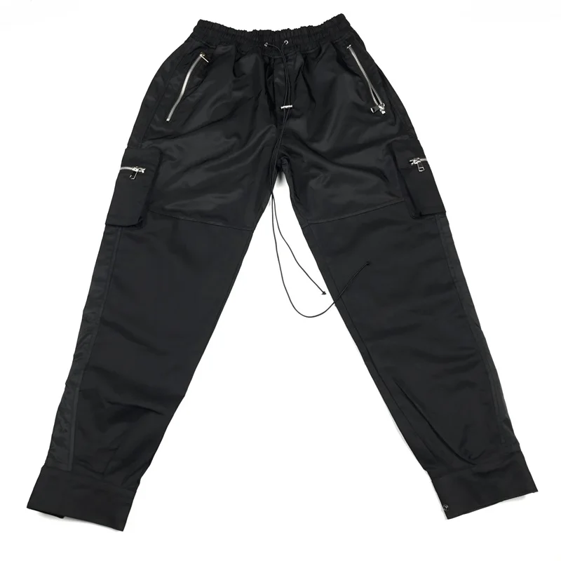 Хип-хоп нейлоновые лоскутные брюки-карго для мужчин, уличная одежда с застежкой на лодыжке, свободные брюки для бега