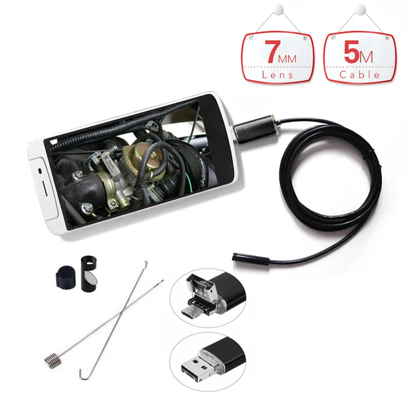 2 in 1 PC Android Endoscope Micro OTG USB 7.0MM 6 LED Waterproof Endoscopy Inspection Borescope