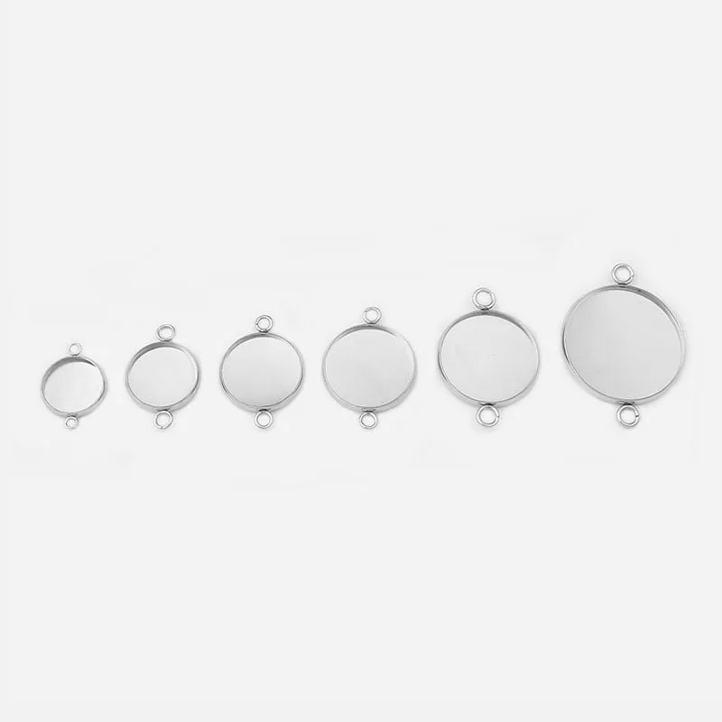 

10pcs Silver Charms Base Blank Bezel Trays Settings Bracelet Earring Connector Fit 12-25mm Cabochons Cameo Diy Jewelry Findings