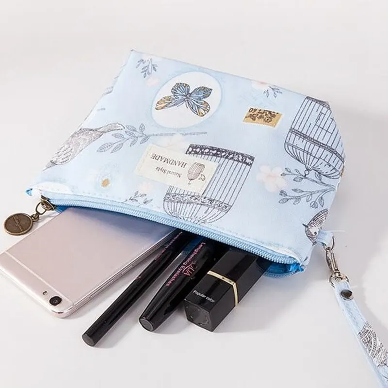 Canvas Flower Pattern Travel Oxford Cosmetic Bag Portable Waterproof Toiletry Bag Pouch Neceser Zipper Fashion Makeup Bag