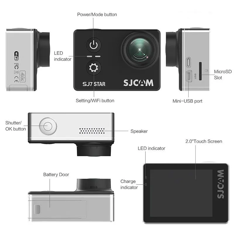 100% Оригинальные SJCAM SJ7 звезды спорта Действие Камера Wi Fi 4 К 2 ''Сенсорный экран