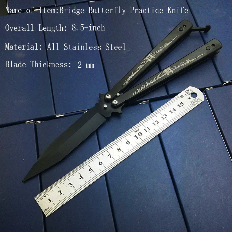 

High Quality Tactical Fold Knife Butterfly Practice KNIFE Training Tools No Edge Unsharp Bridge Print Beautiful Knives Gift