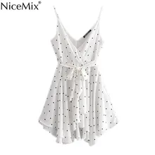 NiceMix Vintage Sexy Polka Dot Sashes Strap Mini Jumpsuits Womenn 2019 V Neck Sleeveless Backless Ladies Rompers Casual Vesti