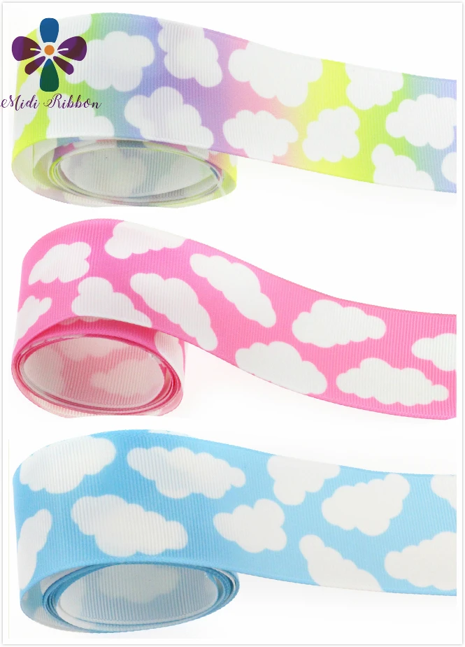 

1-1/2"38mm Gradient Color Cloud Patterns Printed Grosgrain Ribbon DIY Party Gift Packing Hair Band Making 10yards/roll