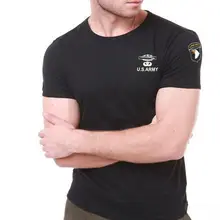 Американский 101st дивизии Открытый дышащий хлопок с коротким рукавом Футболка стрейч плотный шею мужской