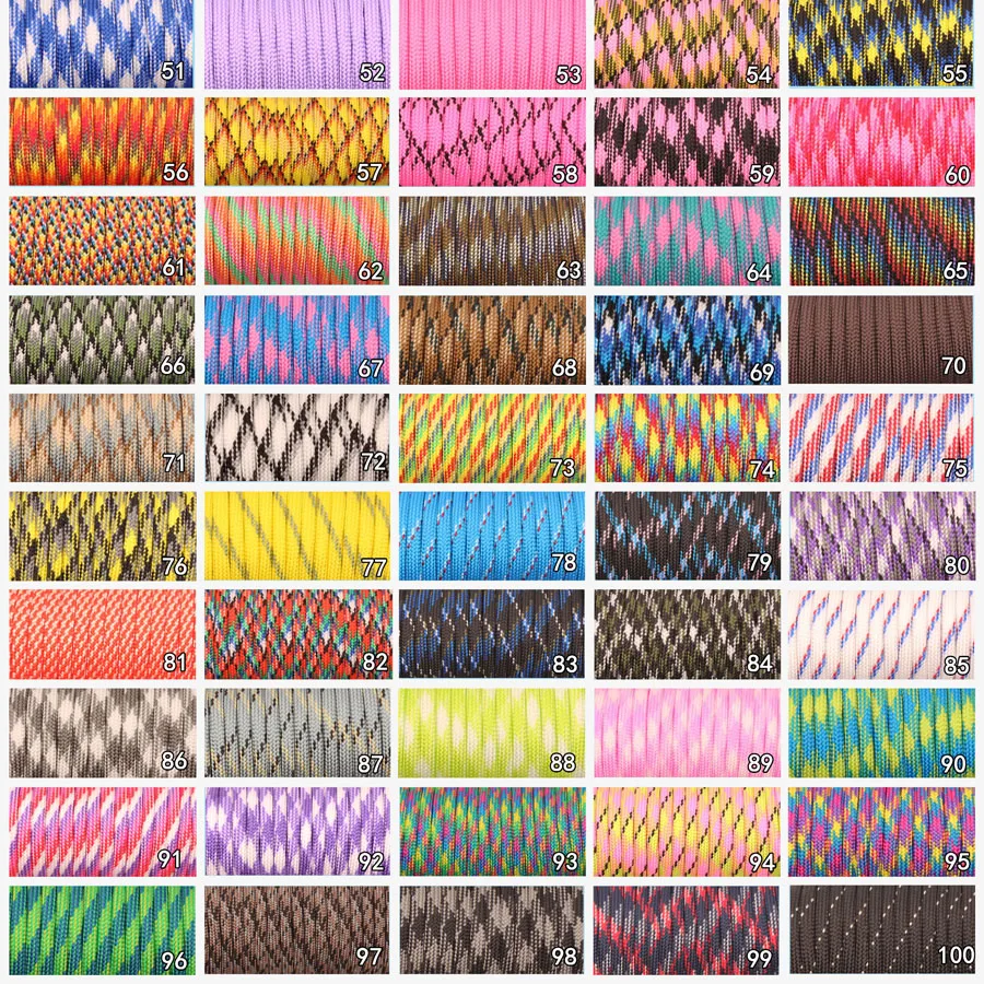 CAMPINGSKY 550 Paracord المظلة الحبل الحبل خيمة حبل مل المواصفات النوع الثالث 7 ستراند 100FT Paracord للمشي التخييم 200 الألوان