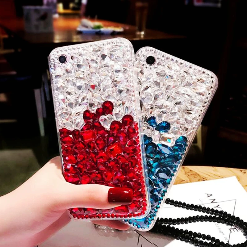 

Luxury Super Bling Crystal Diamond Case For iPhone X 8 7 6S Plus 5S 4 Samsung Galaxy Note 8 5 4 3 2 S9/8/7/6 Edge Plus Red Black