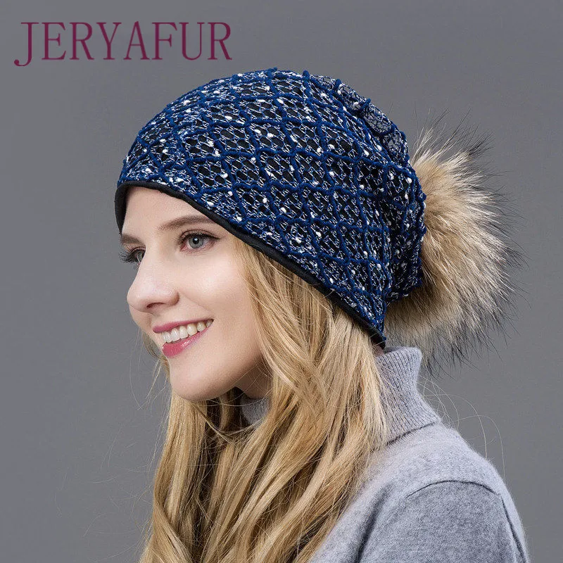 Женская меховая шапка JERYAFUR свободная и прорезиненная в простом стиле 2018|Женские