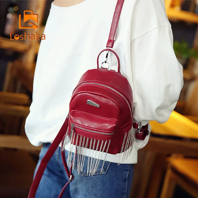 Us 10 53 49 Off Loshka New Fashion Fringed Backpack Casual Pu Leather Las Feminine For Age School Bag Tassel Mini Small In