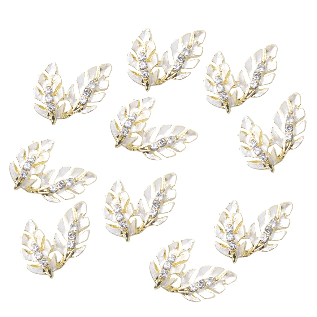fityle 10Pcs Cute Leaf Shape Rhinestone + Alloy Buttons Embellishments for DIY Crafts, Wedding Dress Ornaments (Flatback)