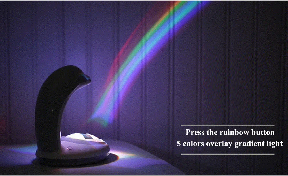SuperNight Dolphin Rainbow Projection Lamp Romantic USB Rechargeable Colorful LED Ambient Night Light Bedroom Bedside Table Lamp (5)