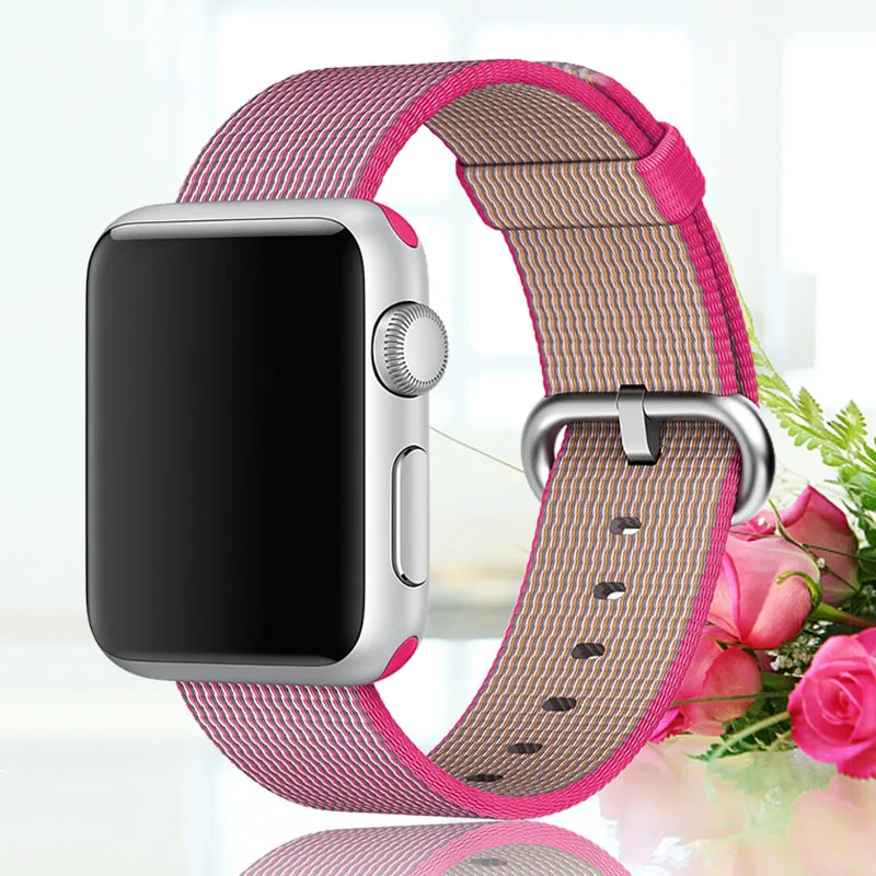 pink Браслет для apple watch, 44 мм, группа 5, 4, 3, 2, 1, тканый нейлоновый ремешок для iWatch, 40 мм, цветной узор, классическая пряжка - Цвет ремешка: pink