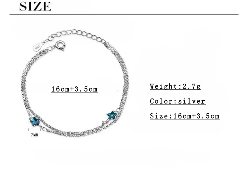 Браслет «Лучший Друг» с голубой эмалью Стразы маленькая звезда серебро 925 пробы цепь браслеты ювелирные изделия для девочек подарок