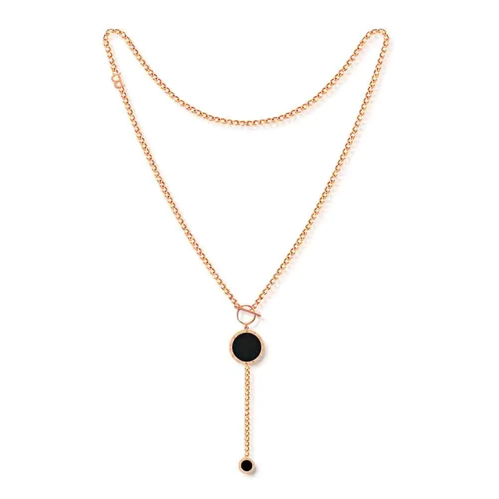 

JeeMango Simple Autumn & Winter Long Sweater Chain Necklace Black Pancake Tassel Sweater Chain Pendant Necklace Female OGX1303