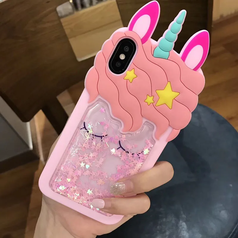 

Love Heart Glitter Stars Dynamic Liquid Quicksand Case for iPhone 6 6S 7 8 Plus X XR XS Max Horse Rabbit Phone Silicon Cover