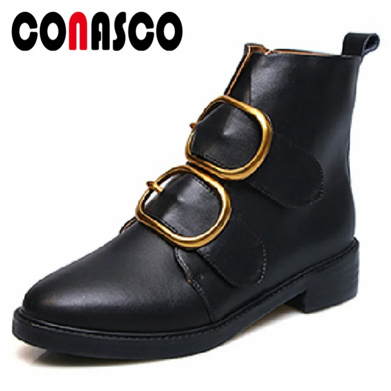 

CONASCO Spring Autumn Winter Shoes Woman Snow Boots High Heels Ankle Boots for Women Buckles Basic Motorcycle Boots Shoes Woman