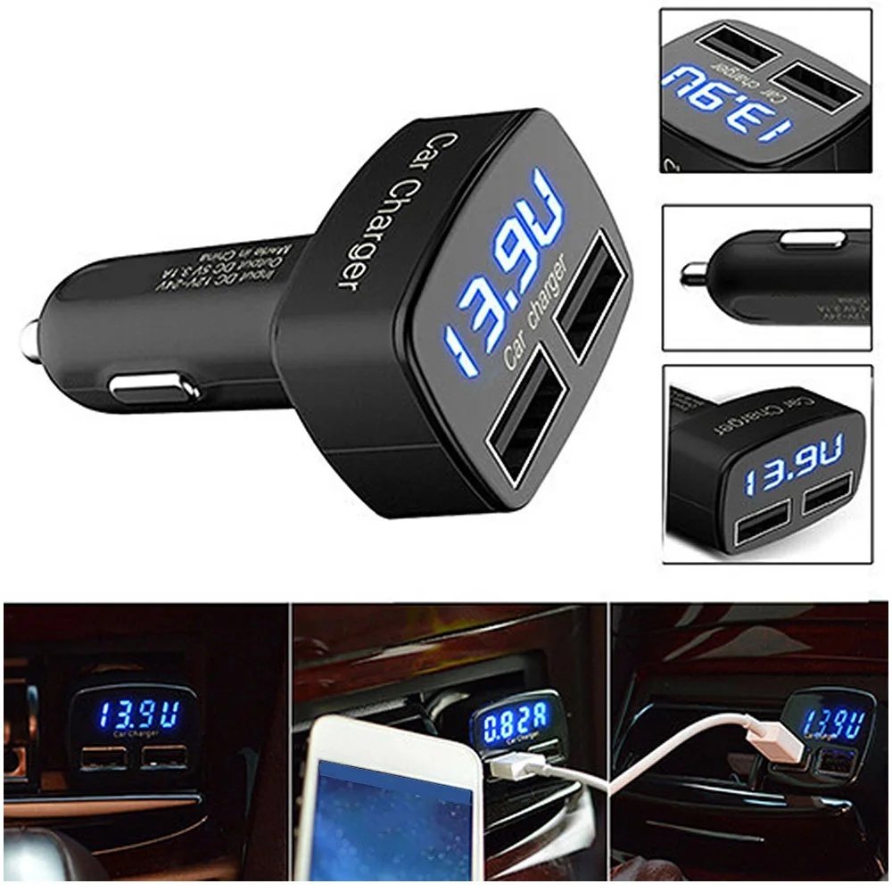 LED Display Dual USB Car Charger 5V 3.1A Universal 4 in 1 with Voltage/temperature/Current Meter Tester Adapter Digital | Автомобили и