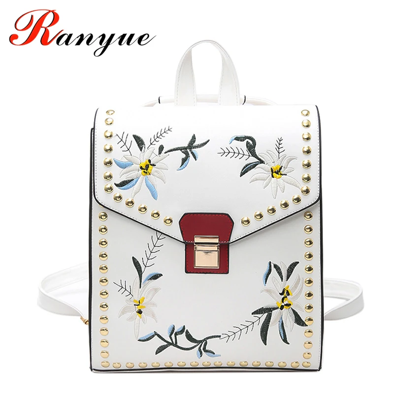 RANYUE Floral font b Backpack b font font b Women b font Leather 2017 National Embroidery