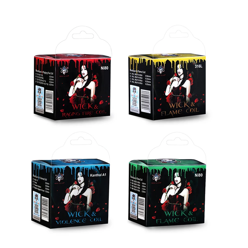 

8 Coils 10 Cottons Boutique in Flame coil Ni80 SS316L Raging Violence Coils KA1 Alien V2 Tsuka Framed clapton wire vape cotton