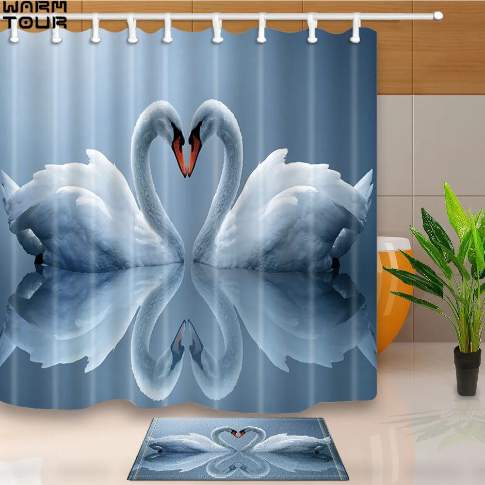 Warm Tour Custom Swan Couple Waterproof Decorative Waterproof Fabric Bathroom Shower Curtains