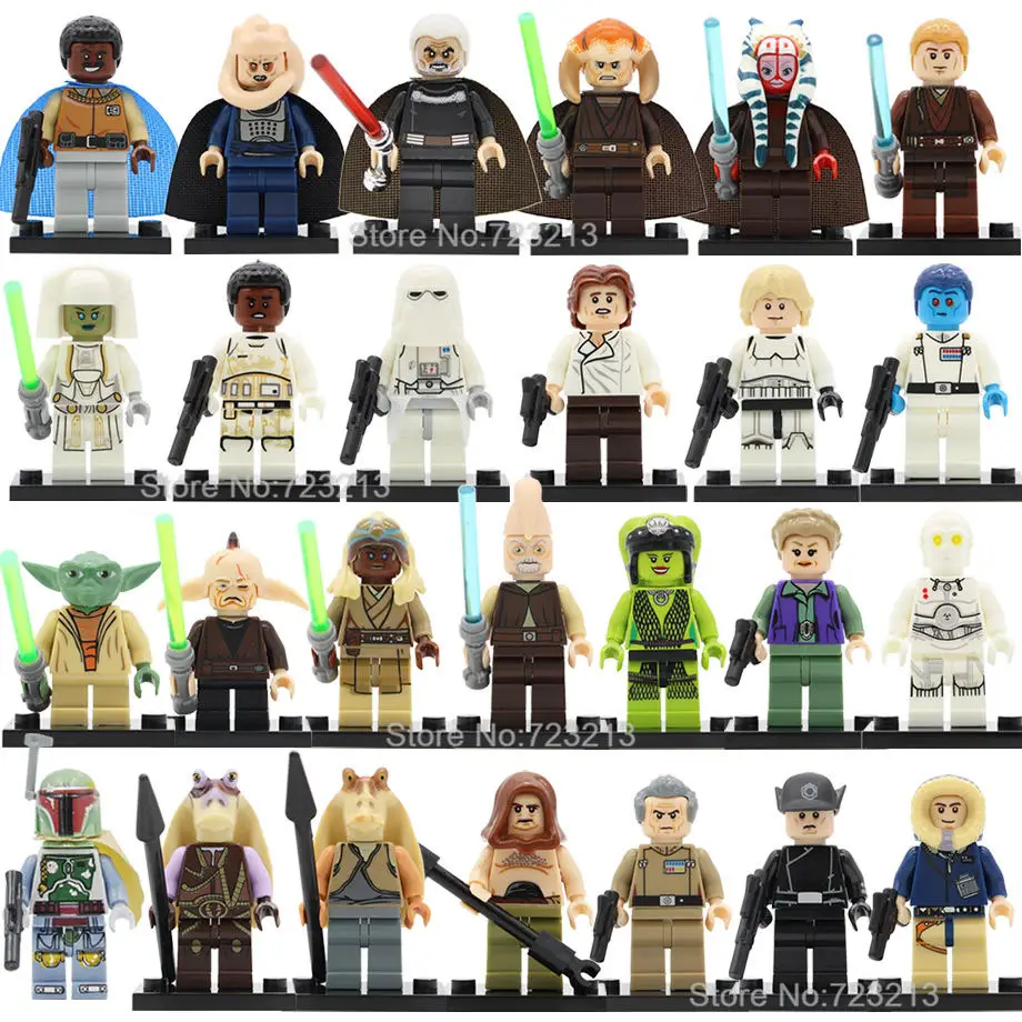 

26pcs/lot Legoingly Blocks Figure Set Gamorrean Paploo Ahsoka Tano Obi-Wan Boba Fett Yoda Building Blocks Set Kids Toys