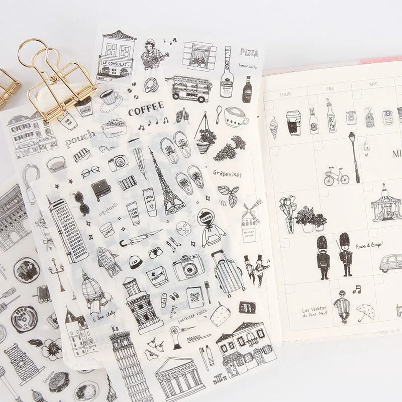 

6 Sheets/bag One Person Travel Stickers Vintage European Style Stickers Scrapbooking Decorations For Diary Albums Girl Diy Gifts