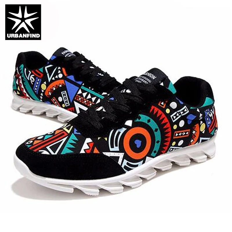 URBANFIND Men Fashion Printed Casual Shoes EU Size 39-44 Graffiti Pattern Man Canvas Lace-up Shoes All Season Footwear