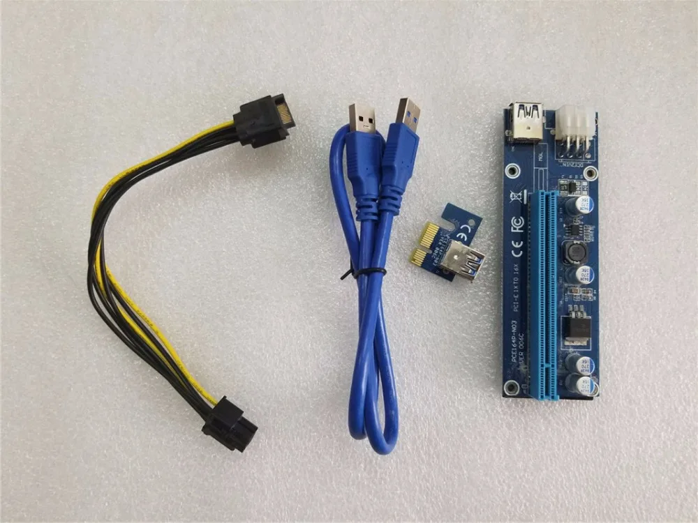 

ETH ZCASH PCI-E 1X to 16X Riser Card Extender PCI Express Extension Cable + USB 3.0 Data Cable / 15Pin SATA to 4Pin Power Cord