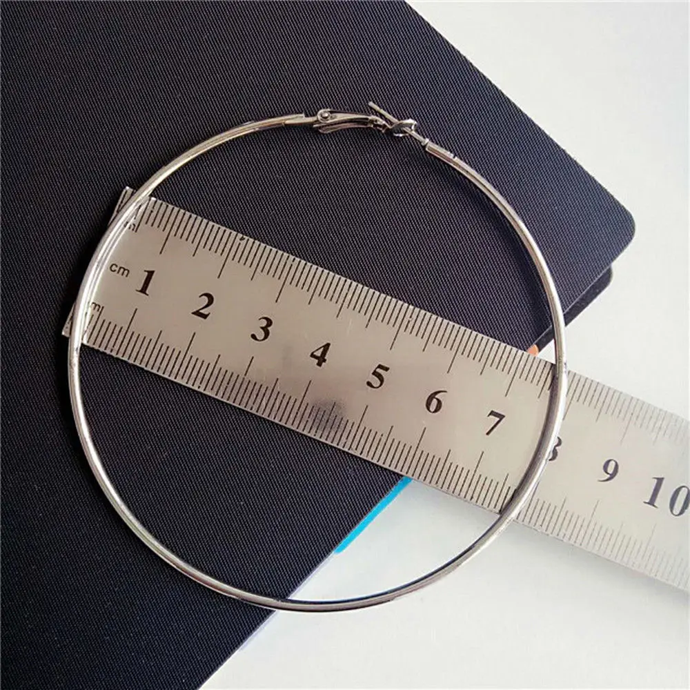 4 Size Women Gold Silver Color Metal Big Circle Smooth Large Big Round Hoop Earings For Women Sexy Fashion Jewelry - Image 3