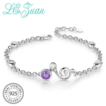 

L&zuan 925 Sterling Silver 0.7ct Natural Amethyst Purple Stone Round Bracelet Jewelry For Women Party Christmas Gift