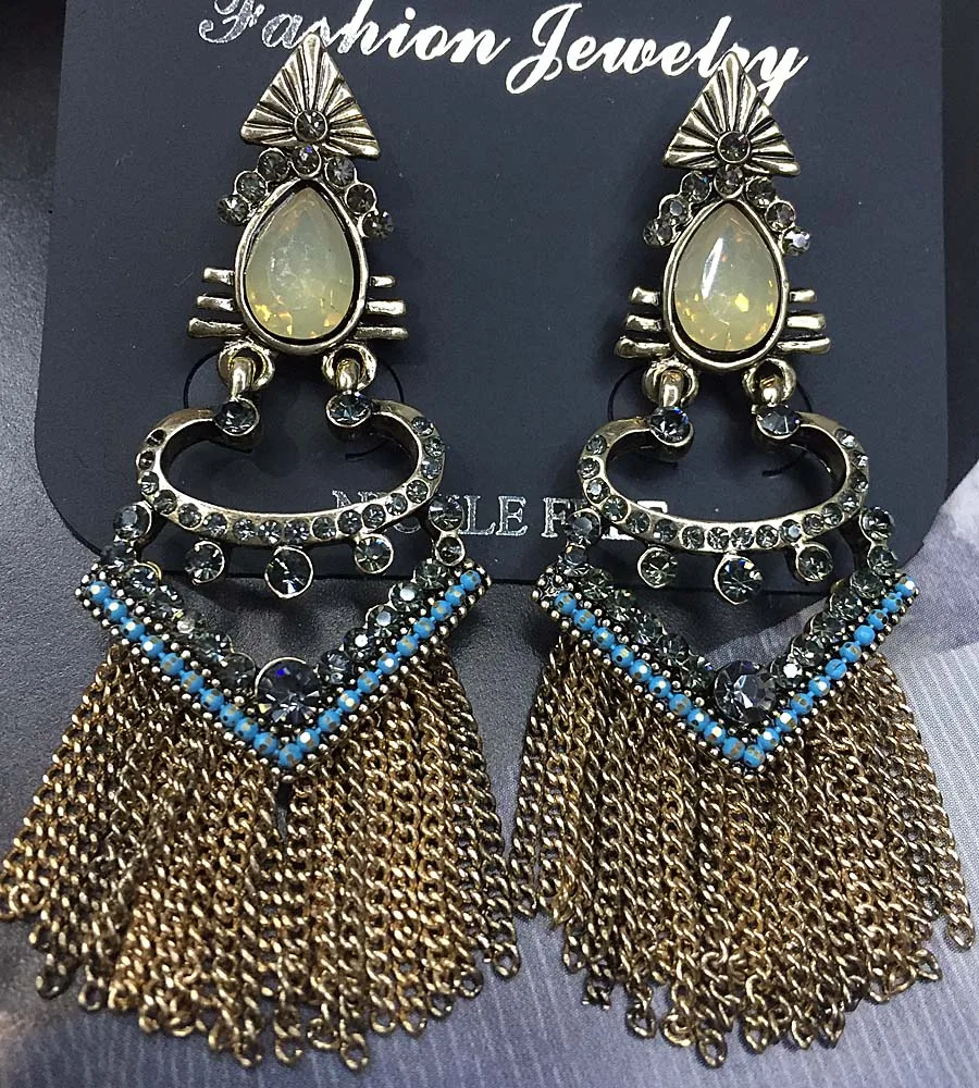 Opalescence Vetro Grigio Strass Pendenti A Catena In Oro Moda Orecchini Lunghi Gioielli Moda Donna Nuovo Arrivo Stud Per Ragazze E728