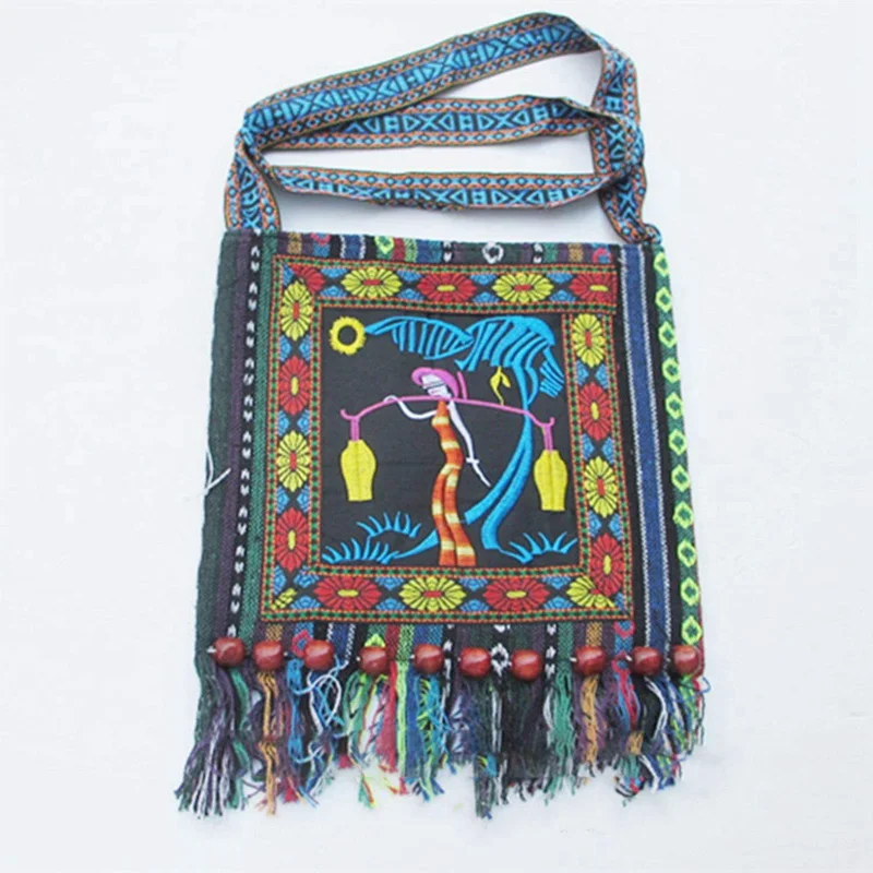 Hmong винтажный китайский национальный стиль Этническая сумка на плечо вышивка Бохо хиппи-кисточка сумка-тоут