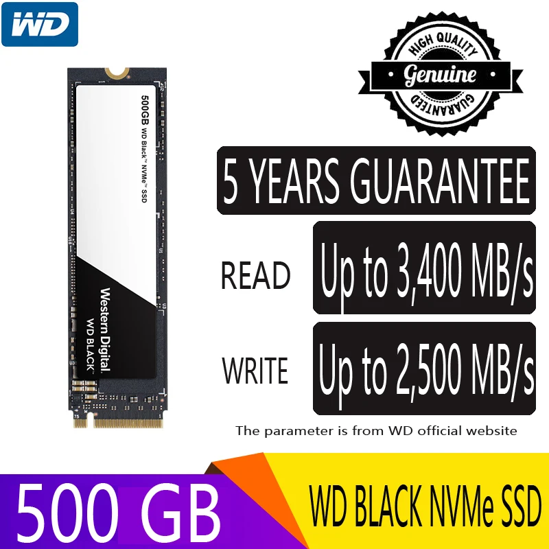 WD Black NVMe 500 GB M.2 SSD M2 твердотельный накопитель 500 GB 2280 PCIe Gen3x4 8 ГБ/сек. 3400 МБ/с. WDS500G2X0C для ПК ноутбука