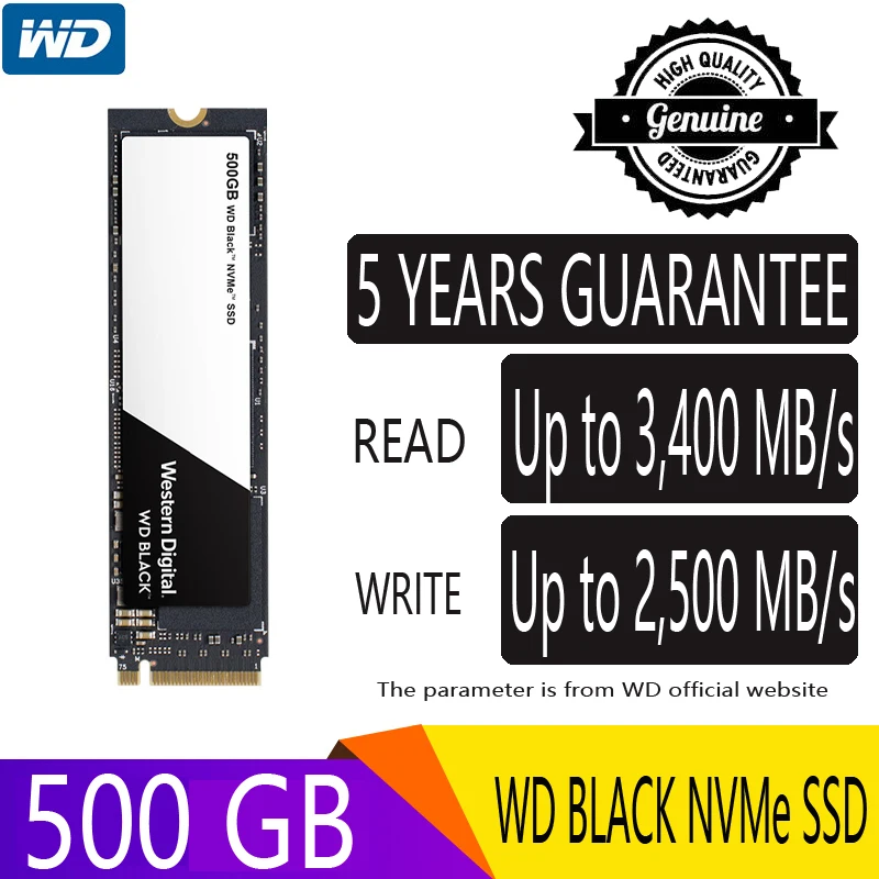 WD Black NVMe 500 Гб M.2 SSD M2 твердотельный диск 2280 PCIe Gen3x4 8 ГБ/сек. 3400 МБ/с./с WDS500G2X0C для