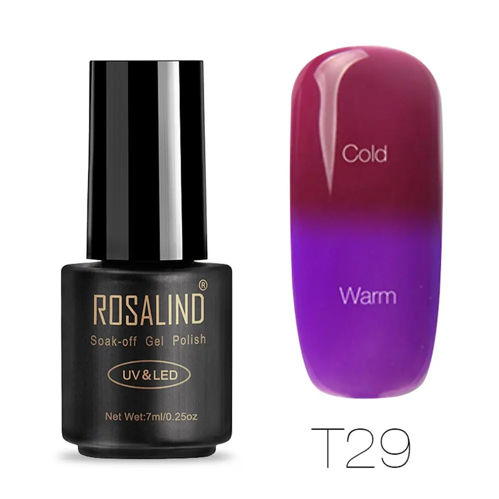 ROSALIND термальный лак для ногтей Блеск Температура Изменение цвета Радуга УФ светодиодный гель маникюрный лак градиентный лак для ногтей - Color: 29
