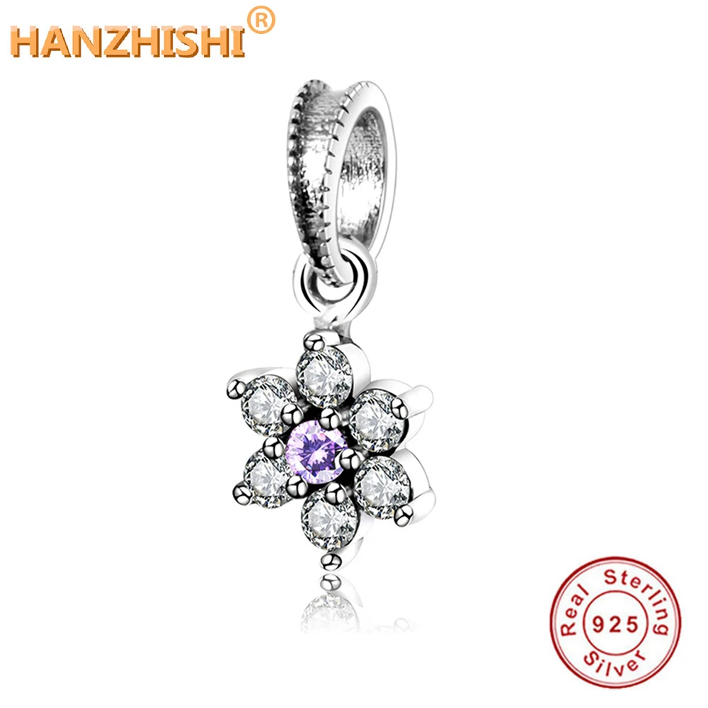 

2017 Winter Forget Me Not Dangle Charms With Purple and Clear CZ Fit Pandora Bracelet 925 Sterling Silver Beads berloque Jewelry