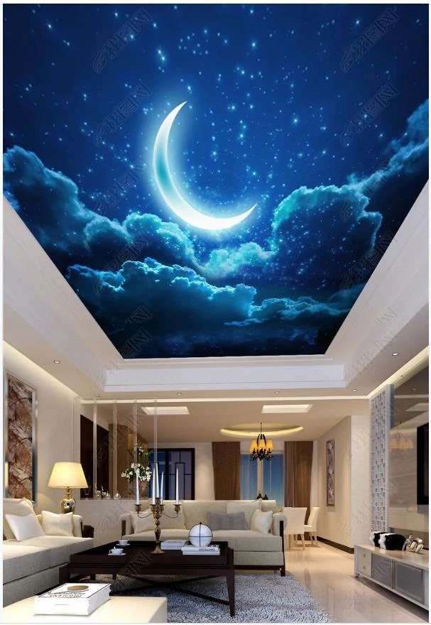 Custom photo wallpaper 3d ceiling wallpaper Night sky, moon, starry sky,  living room, bedroom zenith mural wall paper home decor|Wallpapers| -  AliExpress