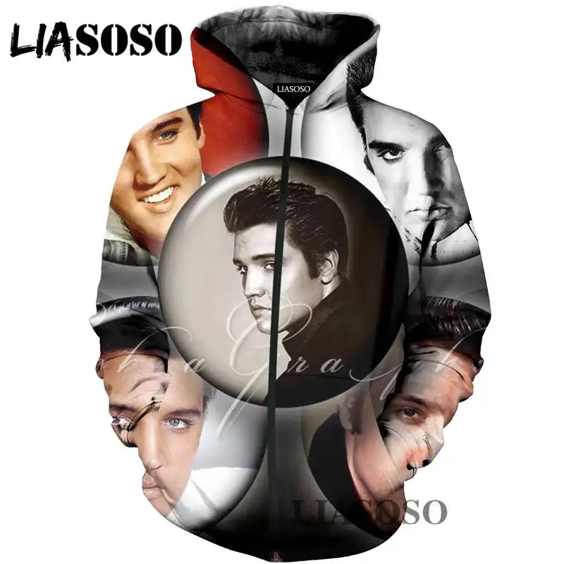 LIASOSO новая мода для мужчин и женщин 3D принт Elvis Presley толстовка на молнии пальто